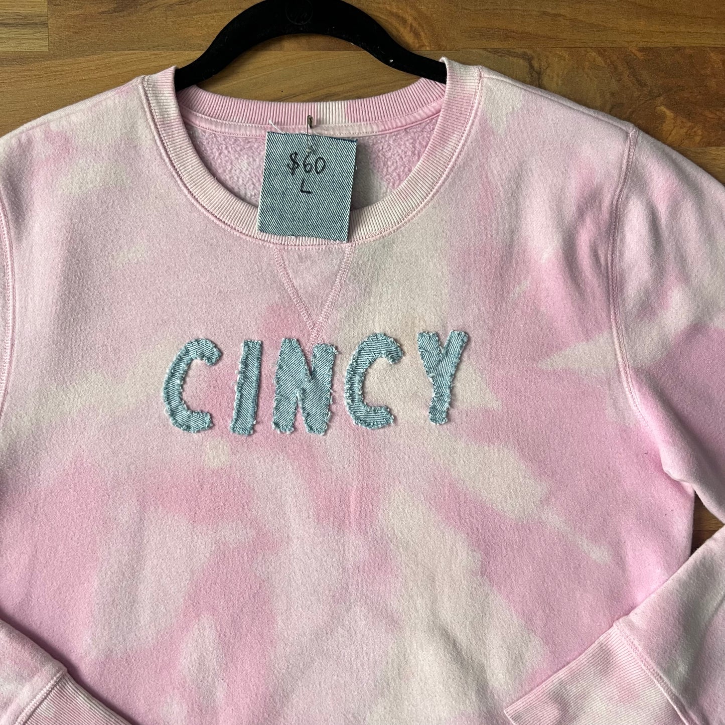 Pink Bleached CINCY Crew | Women's L