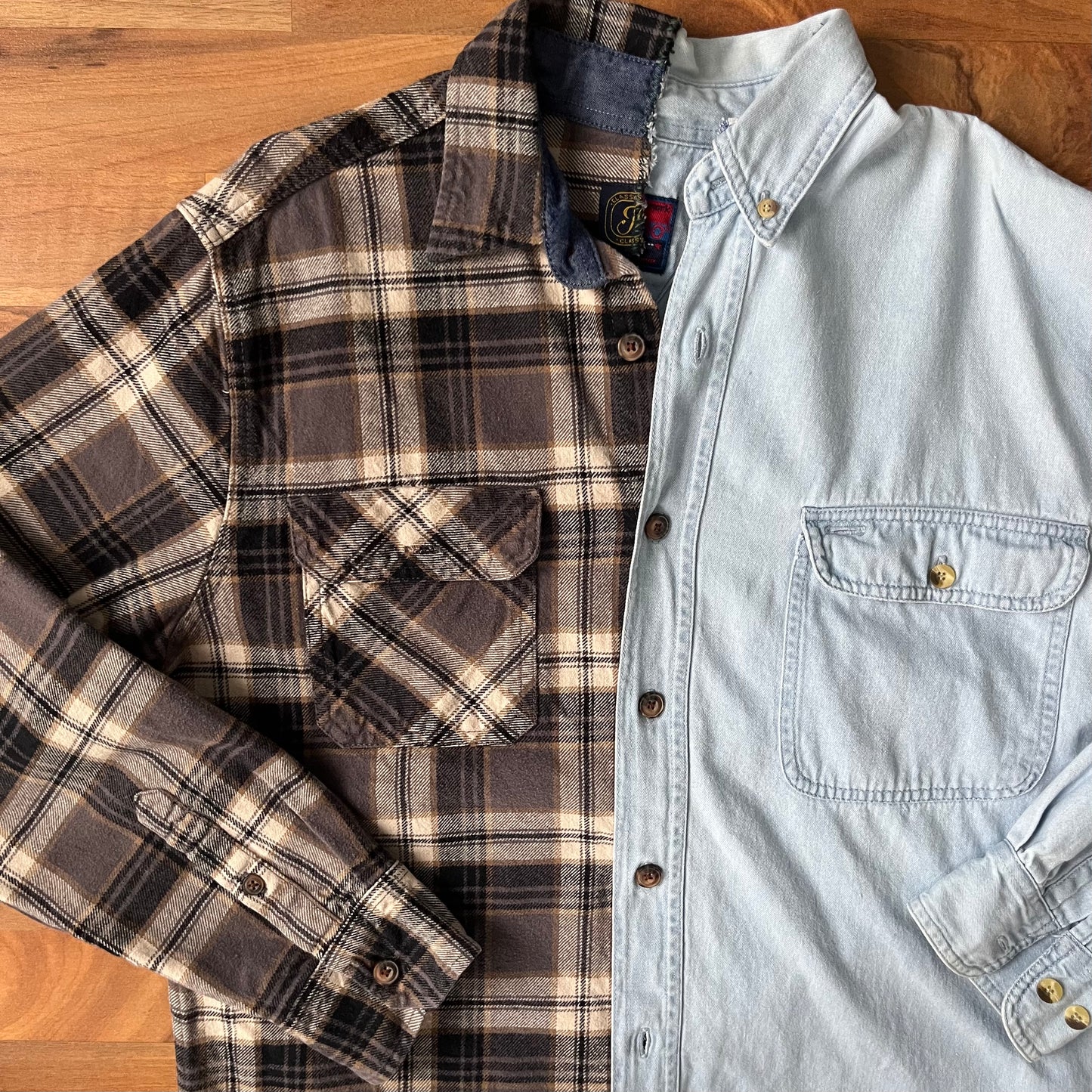 Split Flannel Denim Button down | L