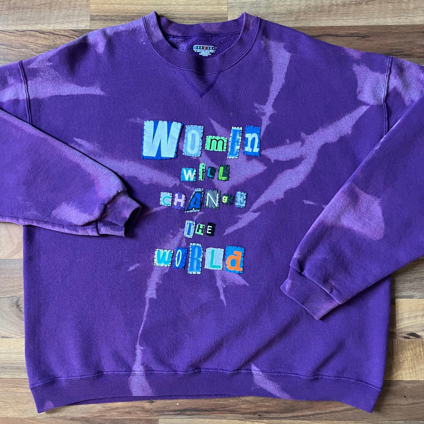Purple Bleached WOMEN WILL CHANGE THE WORLD Ransom Crew | XL
