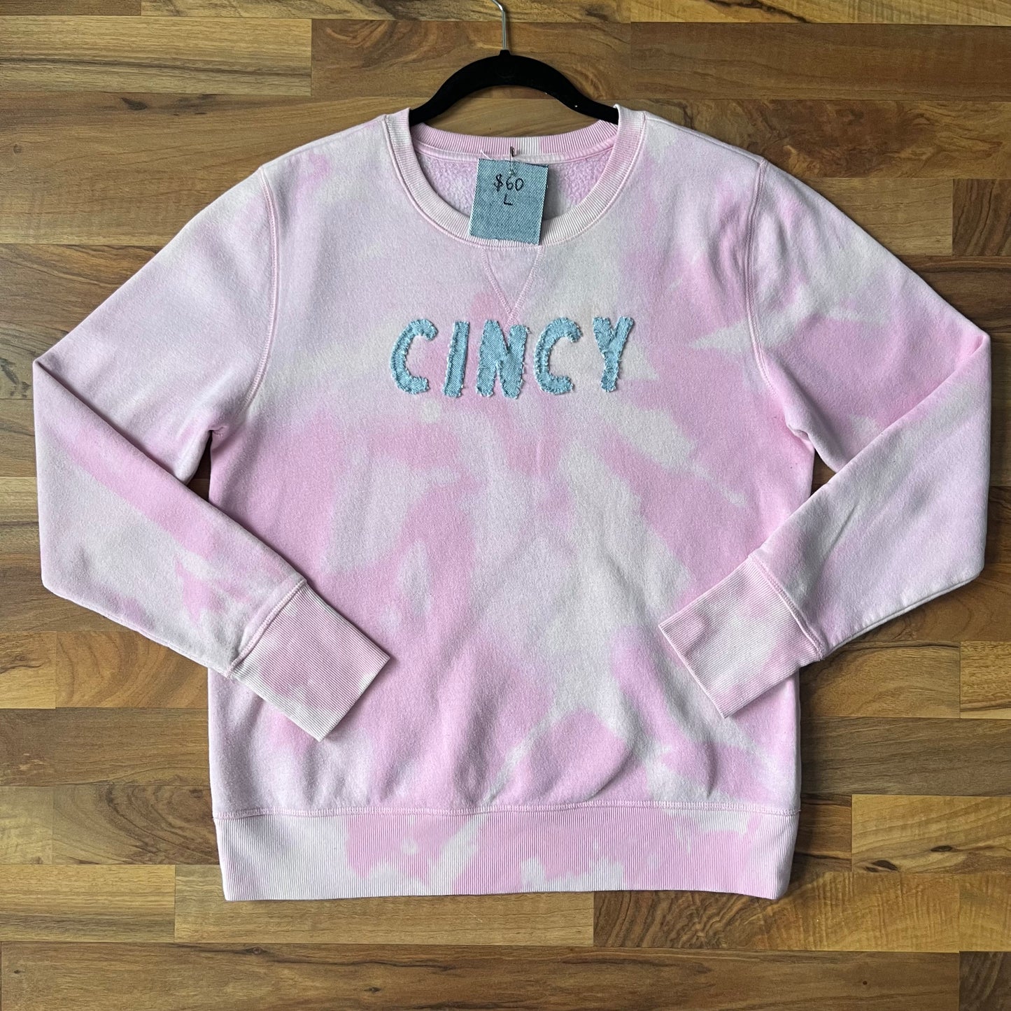 Pink Bleached CINCY Crew | Women's L