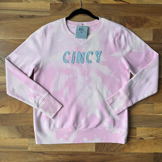 Pink Bleached CINCY Crew | Women's L