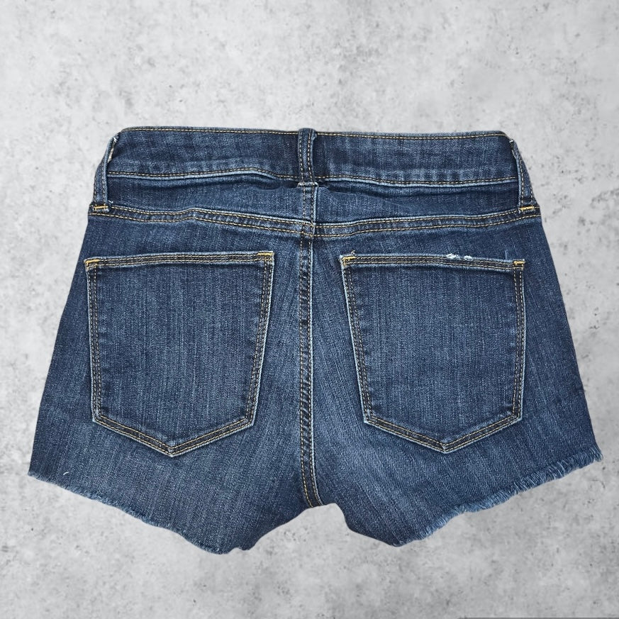 Dark Wash Distressed Mid-Rise Cut-Offs | W: 25
