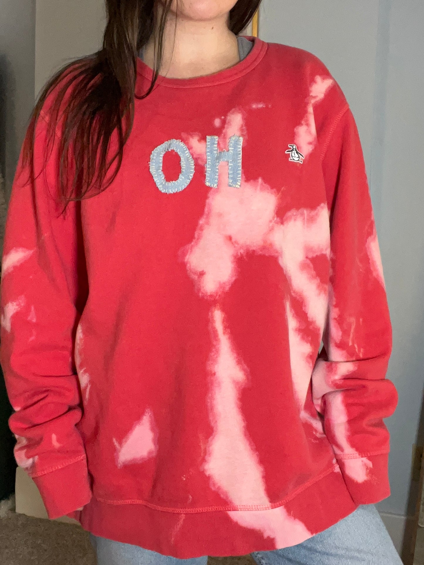 Red Bleached OH Crewneck | Size XL