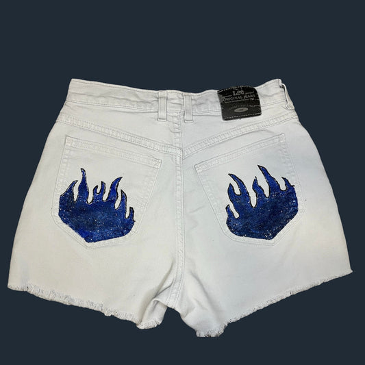 Blue Glitter Flame Lee Cut-Offs | W: 28