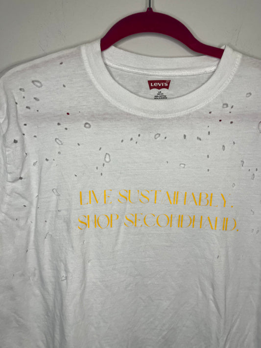 White Live Sustainably Shop Secondhand Levi's Tee w/ Holes | Size L