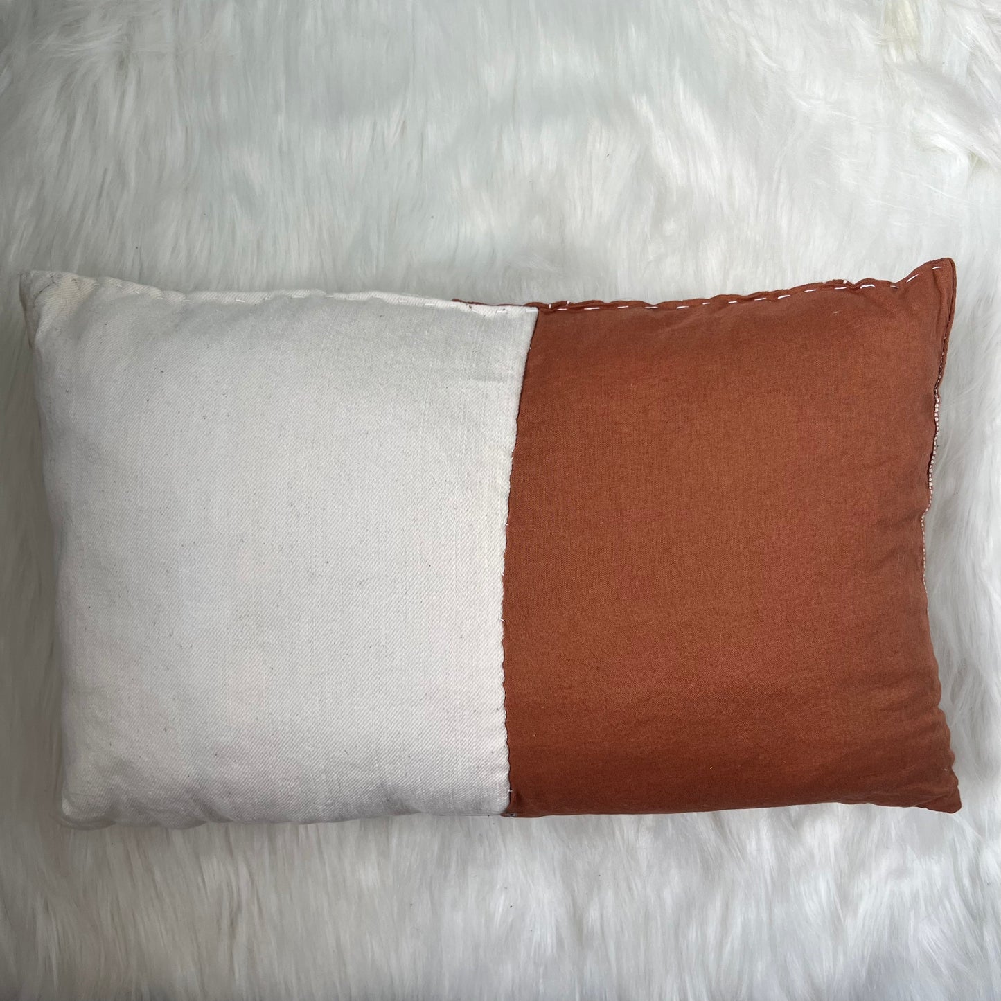 White Denim & Orange Pillow