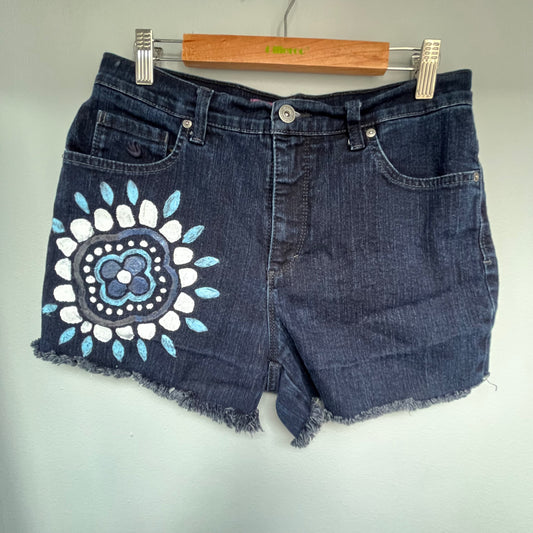 Dark Wash Painted Floral Mandala | Waist 30