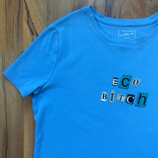 Blue ECO BITCH Ransom Note Fitted Tee | Women's L