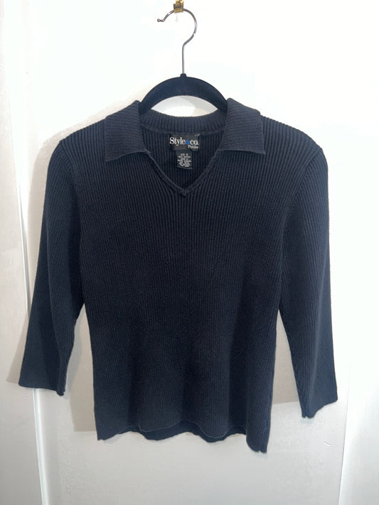 Vintage Style & Co Quarter Sleeve Collared Top | Size Petite Small