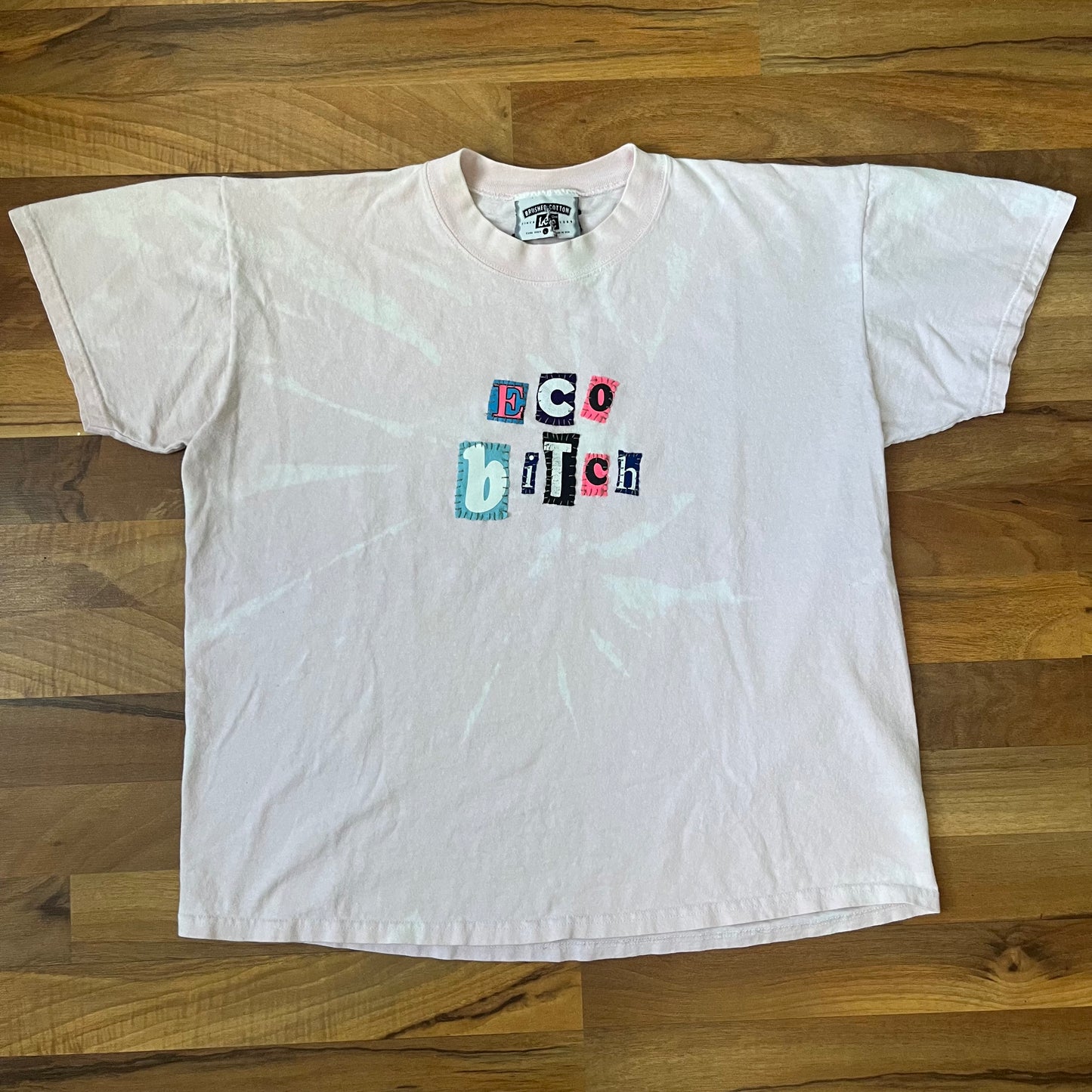 Bleached Vintage Lee Light Pink ECO BITCH Ransom Note Tee | L