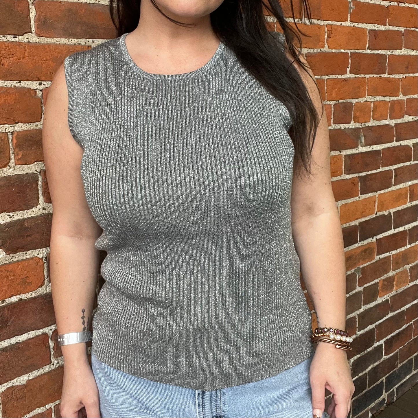 Vintage Silk Silver Top | Women's M