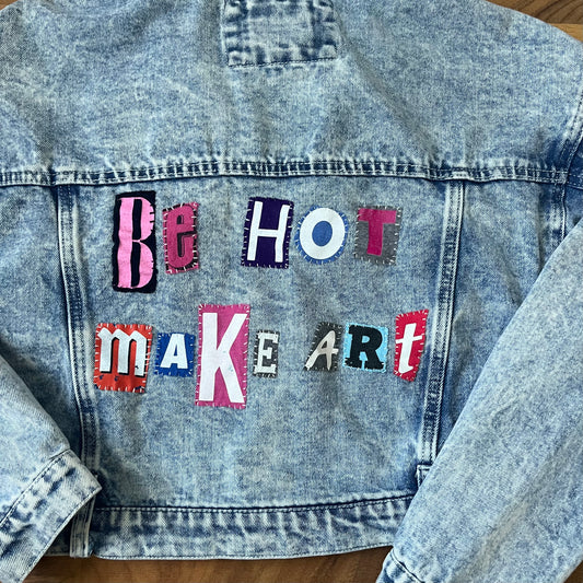 BE HOT MAKE ART Cropped Denim Jacket | Oversized M