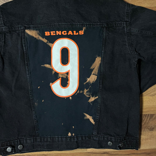 Joe Burrow Bengals #9 Black Denim Jacket | L