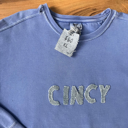 Blue Distressed CINCY Crew | L