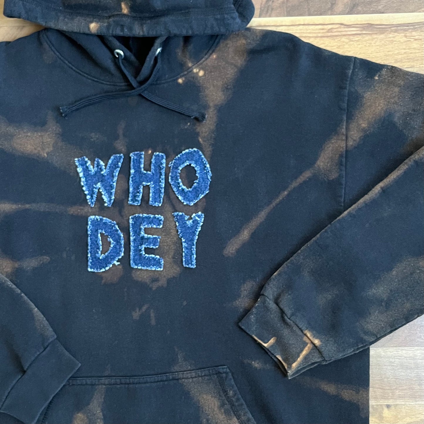 Black Bleached WHO DEY Hoodie | M