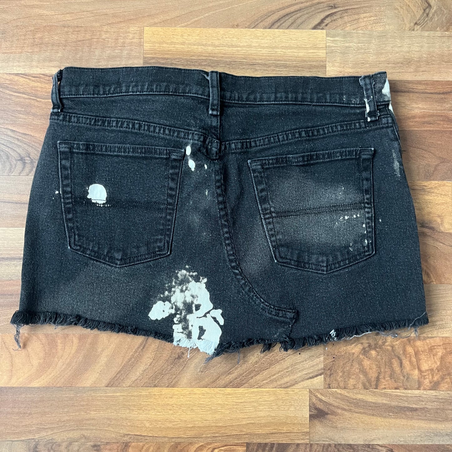 Black Bleached Upcycled Mini Skirt | W: 35