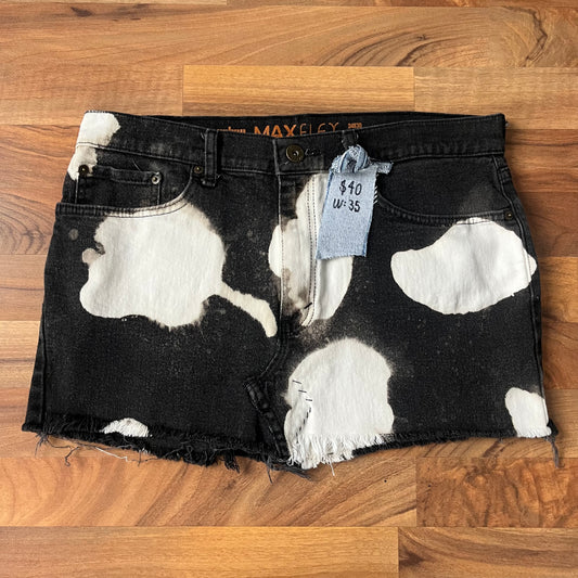 Black Bleached Upcycled Mini Skirt | W: 35