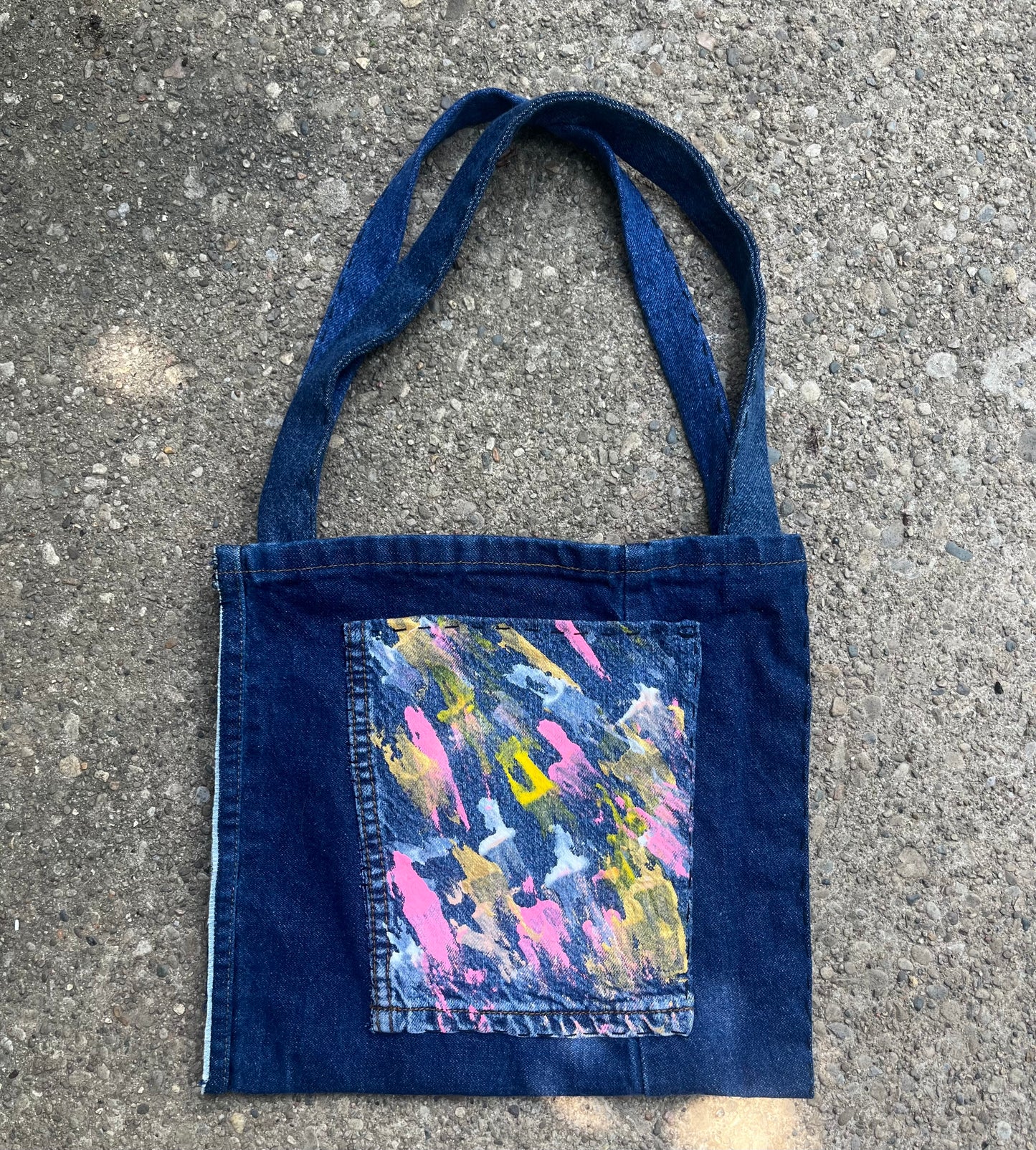 Watercolor Painted Upcycled Denim Tote
