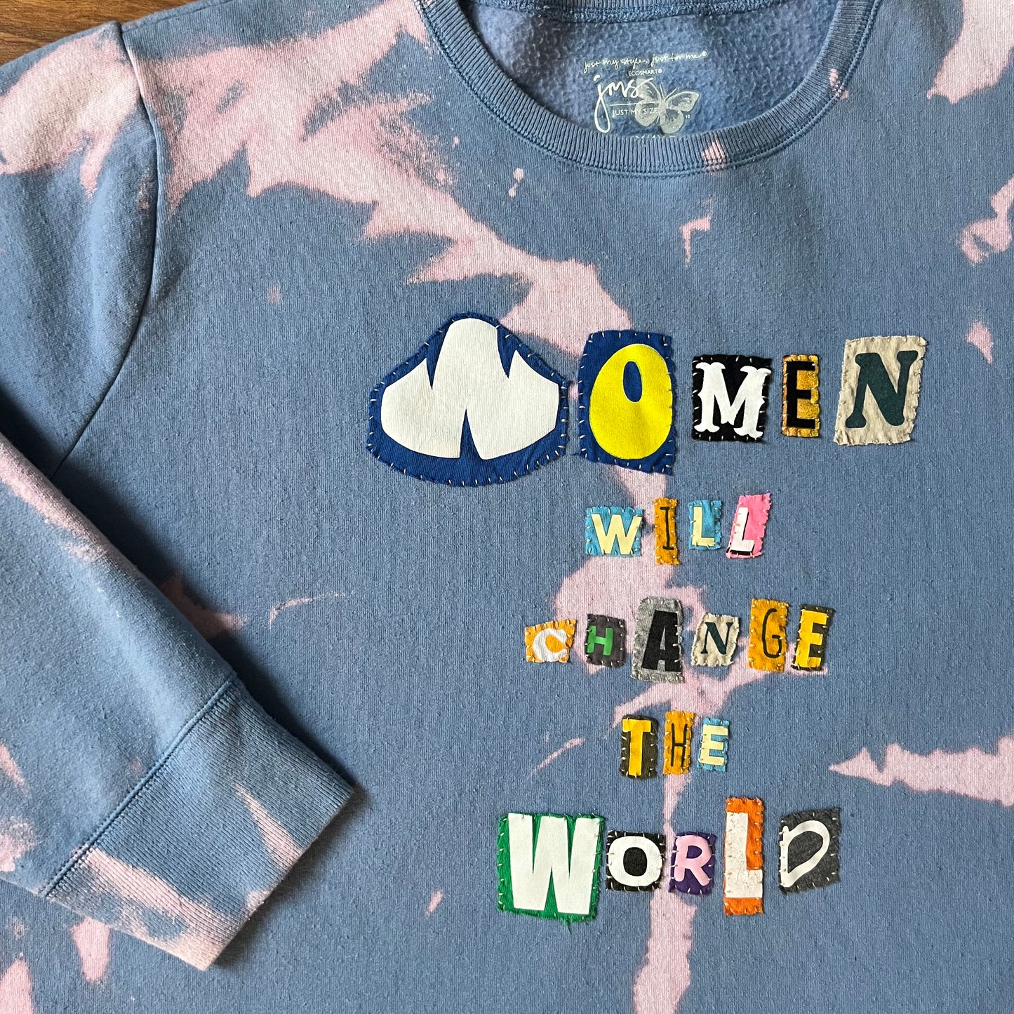 Blue + Pink Bleached WOMEN WILL CHANGE THE WORLD Ransom Crew | Women's 4XL