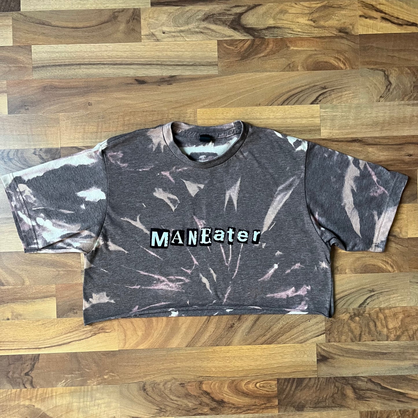 MANEATER Pink Bleached Cropped Ransom Tee | L