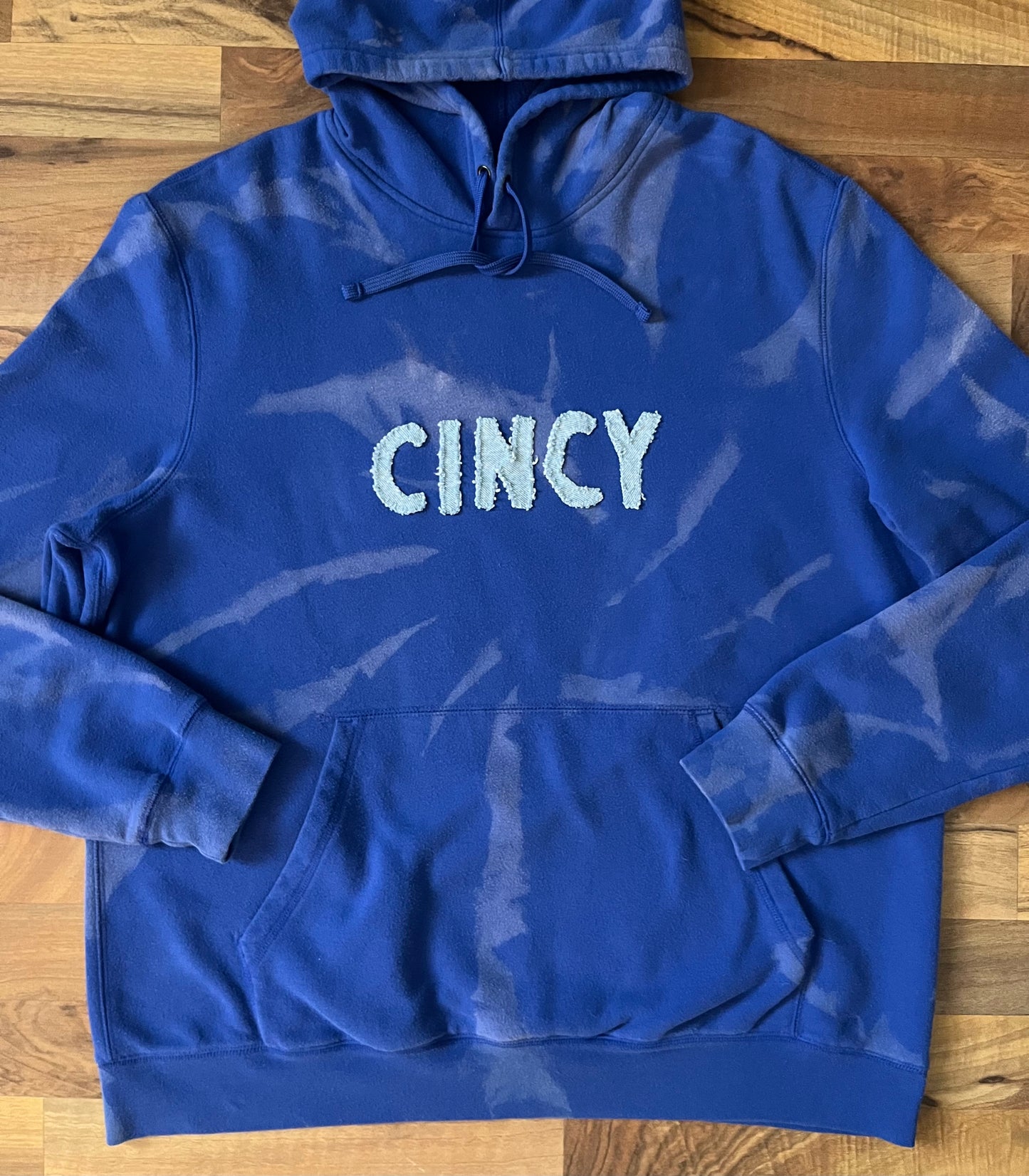 Blue Bleached CINCY Hoodie | XL