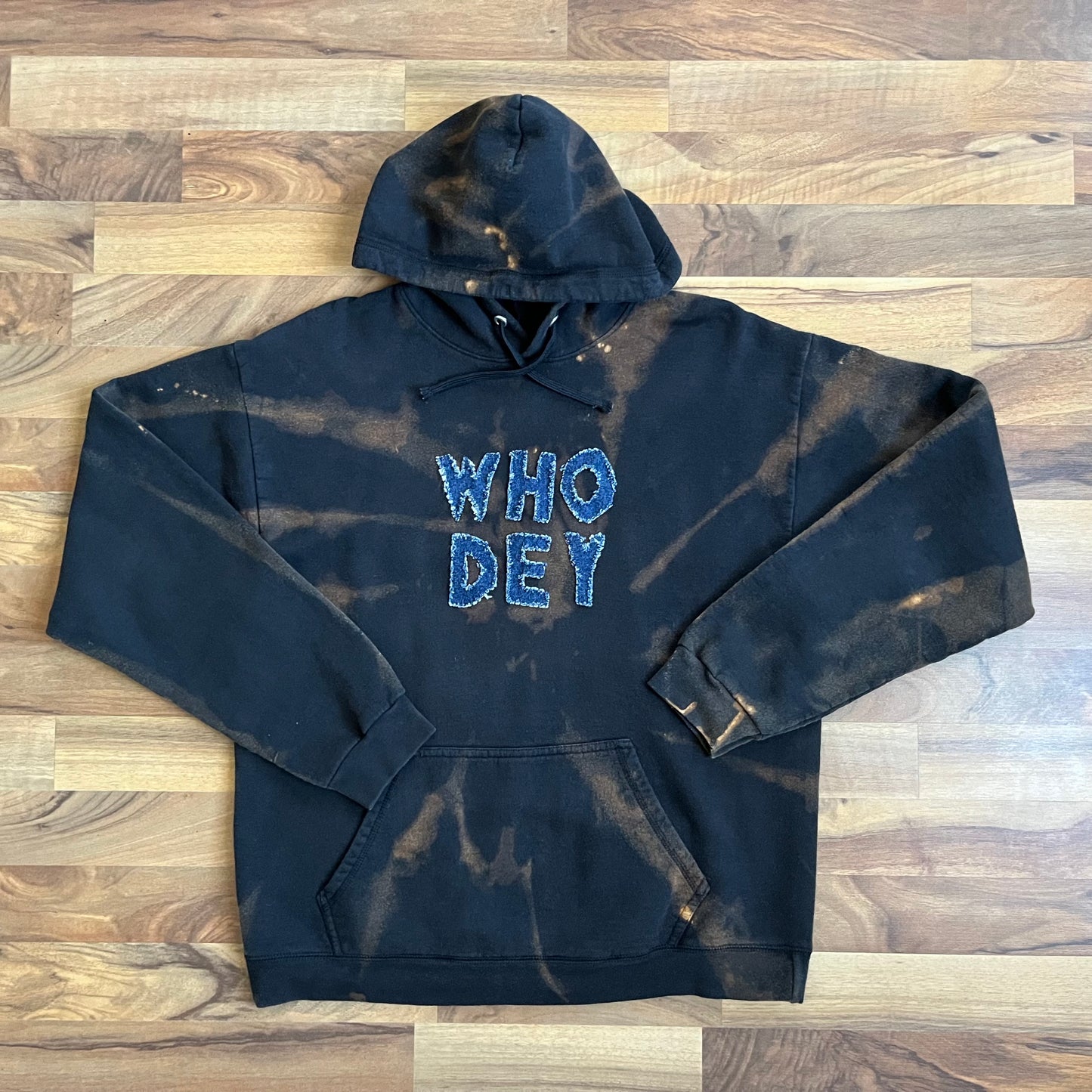 Black Bleached WHO DEY Hoodie | M