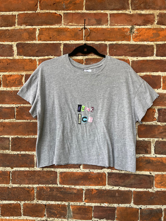 Cropped F*CK ICE Ransom Tee | M