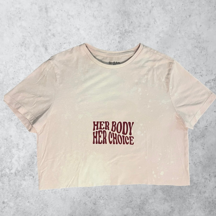 Pink Bleached + Cropped Her Body Her Choice Tee | M