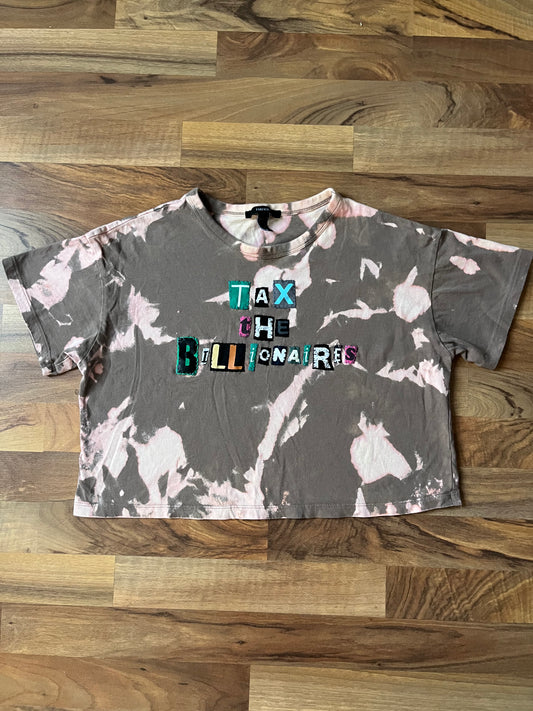 TAX THE BILLIONAIRES Pink + Brown Bleached Cropped Ransom Tee