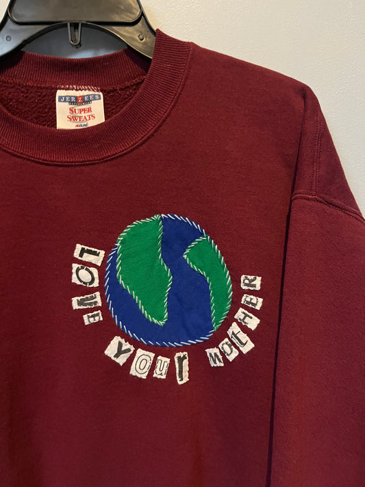 Vintage PROTECT YOUR MOTHER Marroon Crew | L