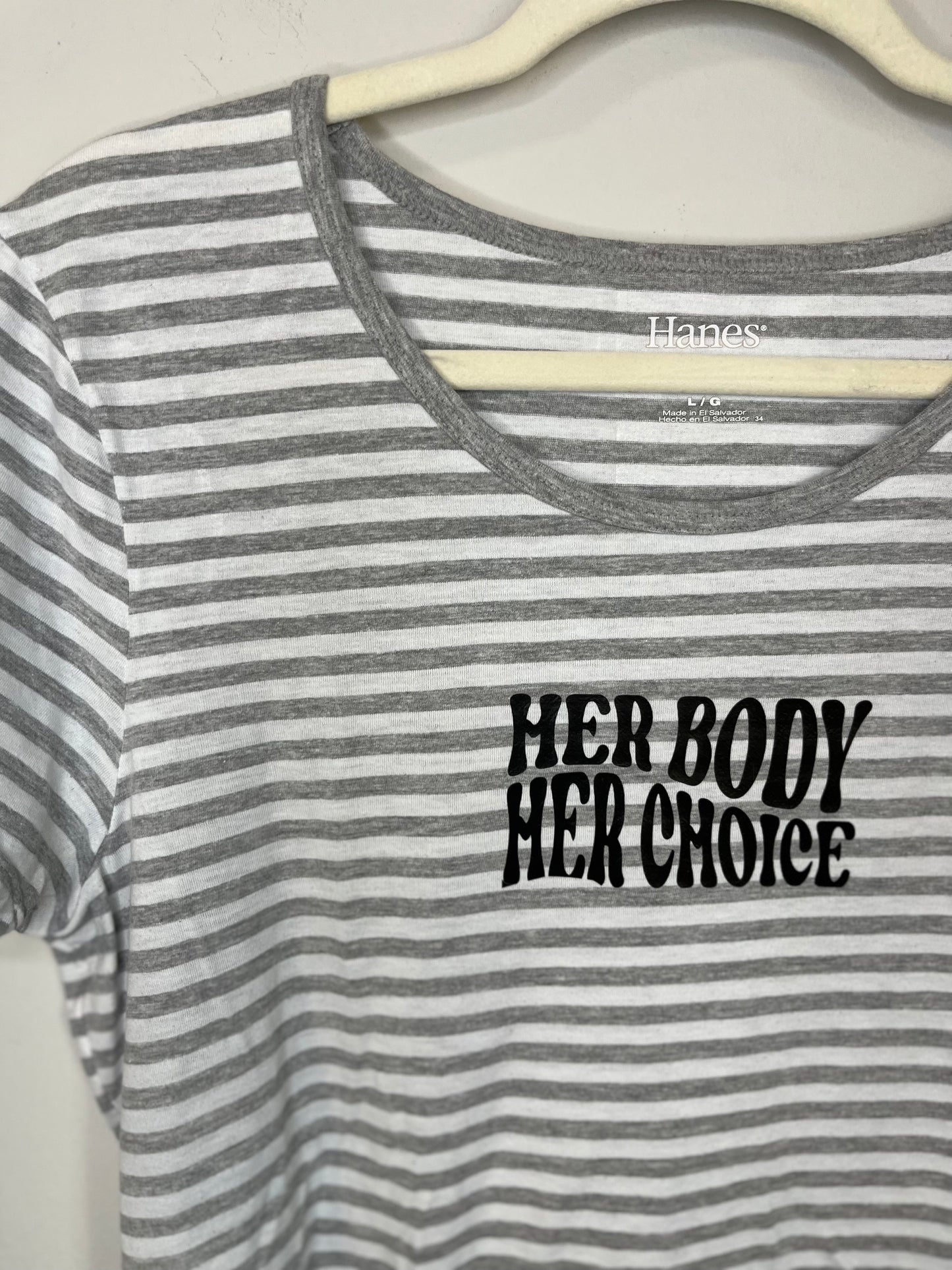 Striped Her Body Her Choice Tee | Women's L